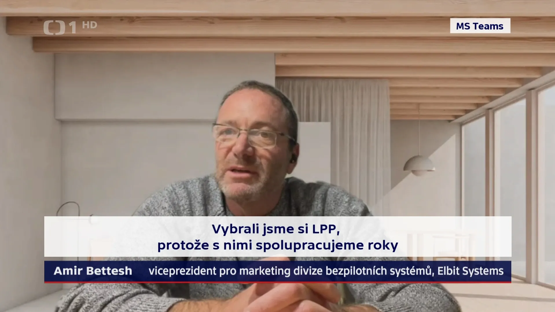 Amir Bettesh in a ČT interview. The title reads "We chose LPP, because we have already been colaborating for years" - source: ČT evening news on December 5th 2023