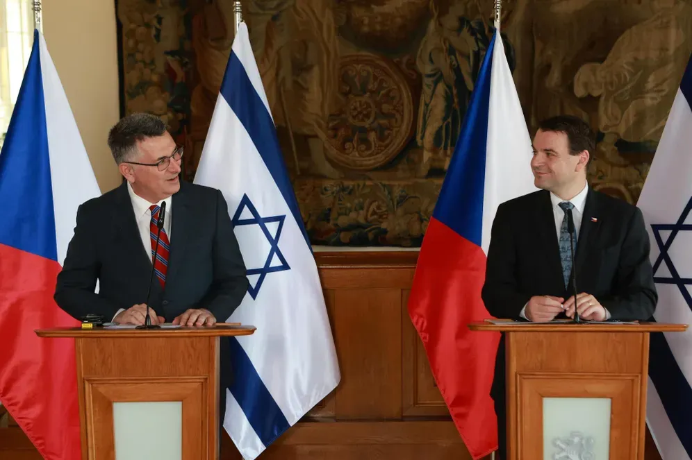 Israeli foreign minister Gideon Sa'ar with the Czech foreign minister Petr Macinka in Prague. After the diplomatic meetings they co-hosted the Israel-Czech Business Forum in Prague 2026 - image by Shalev Mann