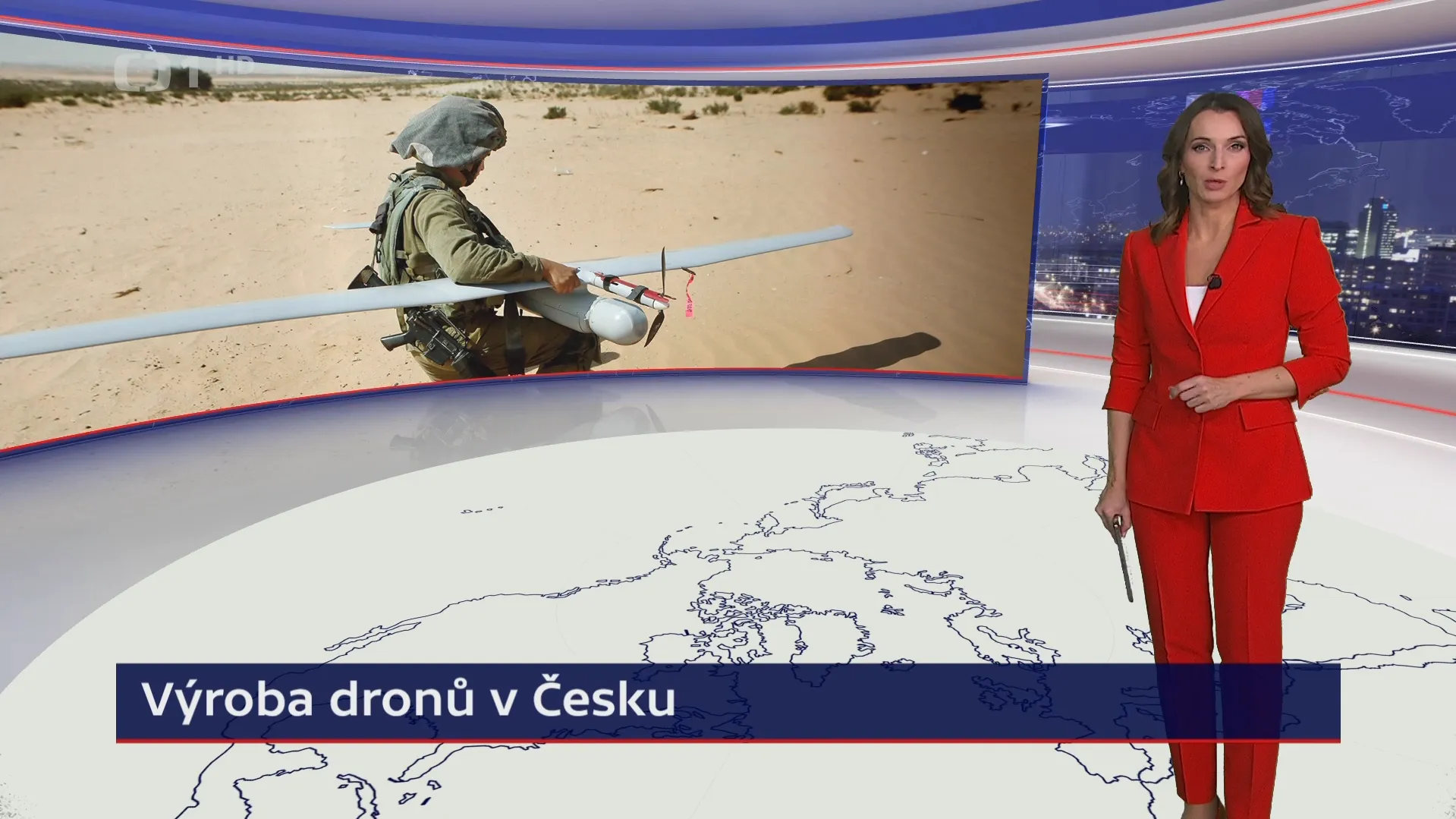 Screenshot from the Czech Television news broadcast informing citizens about the plan of Elbit to produce drones in the Czech Republic together with LPP - screenshot from ČT1